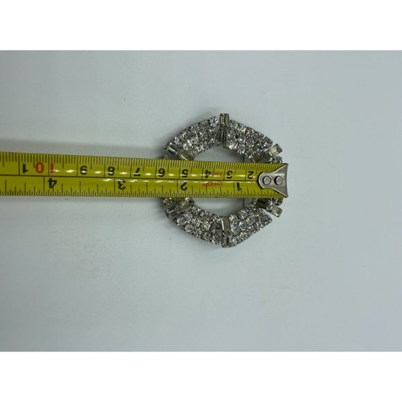 Vintage Unsigned High End Rhodium Plated & Rhinestone Geometric Brooch - Picture 4 of 7